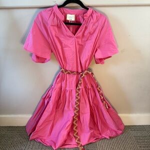 DX Collection Pink Dress with Chevron Belt V Neck